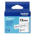 Brother Btag-131 niet-gelamineerde tape zwart op transparant 12 mm (origineel)