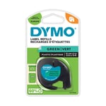 DYMO 91204 - 4m plastic tape zwart op groen / LetraTag tape / 12mm (origineel)