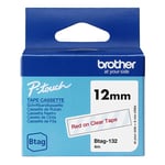 Brother Btag-132 niet-gelamineerde tape rood op transparant 12 mm (origineel)
