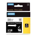 DYMO 622289 IND Rhino tape permanent polyester zwart op transparant 12mm (origineel)