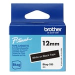 Brother Btag-335 niet-gelamineerde tape wit op zwart 12 mm (origineel)