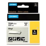 DYMO 18444 - 5,5m zwart op wit / IND Rhino vinyl tape / zelfklevend / 12mm (origineel)