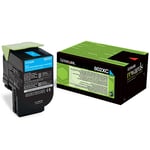 Lexmark 80C2XC0 toner cartridge cyaan extra hoge capaciteit nr. 802XC (origineel)