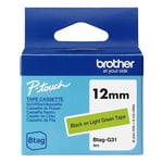Brother Btag-G31 niet-gelamineerde tape zwart op lichtgroen 12 mm (origineel)