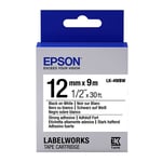Epson LK-4WBW extra klevende tape zwart op wit 12mm (origineel)