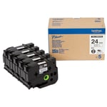 Brother HGe-251V5 hoge resolutie tape zwart op wit (5 stuks) 24mm x 8m (origineel)