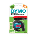 DYMO 91203 - 4m plastic tape zwart op  rood / LetraTag tape / 12mm (origineel)