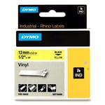 DYMO 18432 - 5,5m zwart op geel / IND Rhino vinyl tape / zelfklevend / 12mm (origineel)