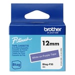 Brother Btag-F35 niet-gelamineerde tape wit op paars 12 mm (origineel)