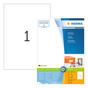 Herma Premium 4631 permanent hechtende etiketten / A4 / 210 x 297 mm / wit / 200 etiketten