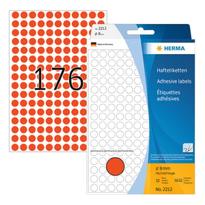 Herma 2212 multifunctionele etiketten / 8 mm / rood / 5632 etiketten