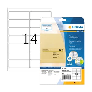 Herma 8671 matte etiketten / A4 / 99,1 x 38,1 mm / transparant / 350 etiketten