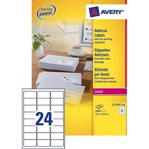 Avery Zweckform L7159-250 adresetiketten / quickpeel / 63,5 mm x 33,9 mm / 6000 etiketten