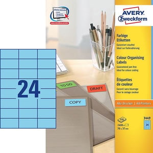 Avery Zweckform 3449 universele etiketten / blauw / 70 mm x 37 mm / 2400 etiketten