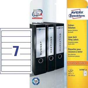 Avery Zweckform L4760-25 printbare rugetiketten / wit / zelfklevend / smal / 38 mm x 192 mm / 175 etiketten