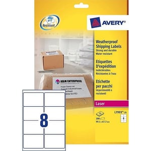 Avery Zweckform L7993-25 verzendetiketten / wit / ultra sterk / zelfklevend / 99,1 mm x 67,7 mm / 200 etiketten