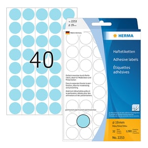 Herma 2253 multifunctionele etiketten / 19 mm / blauw / 1280 etiketten