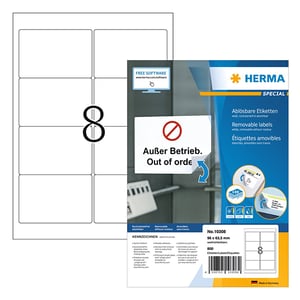Herma 10308 etiketten / verwijderbaar / A4 / 96 x 63,5 mm / wit / 800 etiketten