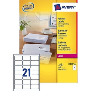 Avery Zweckform L7160-100 adresetiketten / quickpeel / 63,5 mm x 38,1 mm / 2100 etiketten