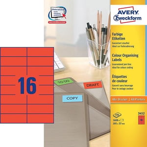 Avery Zweckform 3452 universele etiketten / rood / 105 mm x 37 mm / 1600 etiketten