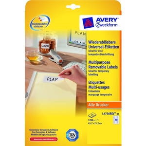 Avery Zweckform L4736-25 multifunctionele etiketten / wit / 45,7 x 21 mm / 1.200 etiketten