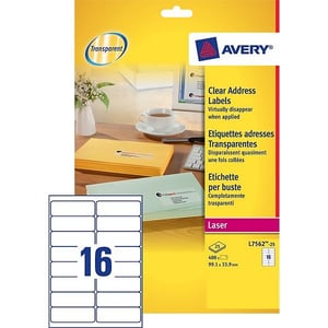 Avery Zweckform L7562-25 transparante etiketten / 99,1 mm x 33,9 mm / 400 etiketten
