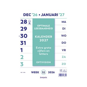 Brepols Optivision Wand-Week Kalender / Extra Grote Cijfers / 21 x 29.7 cm / 2027