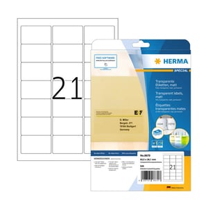 Herma 8670 matte etiketten / A4 / 63,5 x 38,1 mm / transparant / 525 etiketten