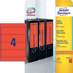 Avery Zweckform L4766-20 printbare rugetiketten / rood / zelfklevend / breed / 61 mm x 192 mm / 80 etiketten