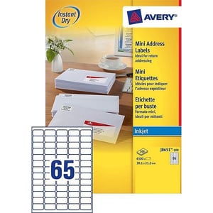 Avery Zweckform J8651-100 adresetiketten / 38,1 mm x 21,2 mm / 6500 etiketten