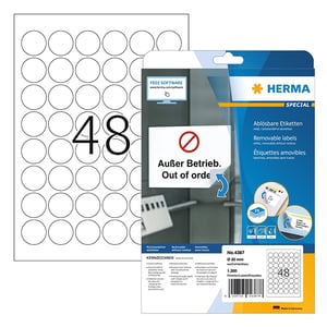 Herma 4387 verwijderbare etiketten / A4 / 30 mm / wit / 1200 etiketten