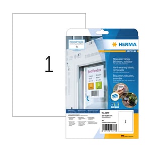 Herma 4577 verwijderbare folie etiketten / weerbestendig / A4 / 210 x 297 mm / wit / 20 etiketten