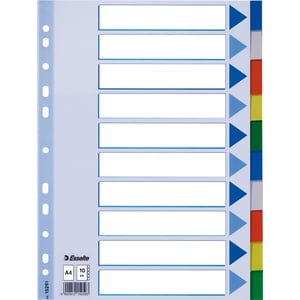 Esselte 15261 A4 tabbladen / gekleurd plastic / 10 tabs / 11 gaats