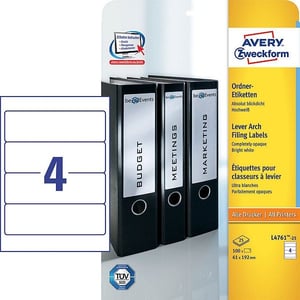 Avery Zweckform L4761-25 printbare rugetiketten / wit / zelfklevend / breed / 61 mm x 192 mm / 100 etiketten