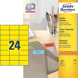 Avery Zweckform 3451 universele etiketten / geel / 70 mm x 37 mm / 2400 etiketten