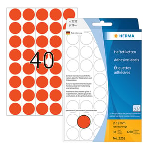 Herma 2252 multifunctionele etiketten / 19 mm / rood / 1280 etiketten