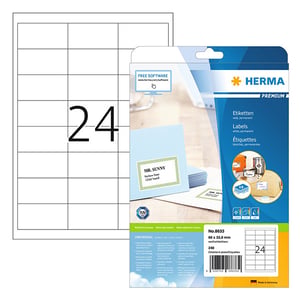 Herma Premium 8633 permanent hechtende etiketten / A4 / 66 x 33,8 mm / wit / 240 etiketten