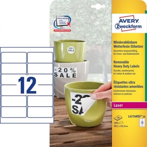 Avery Zweckform L4776REV-20 weerbestendige etiketten / afneembaar / 99,1 mm x 42,3 mm / 240 etiketten