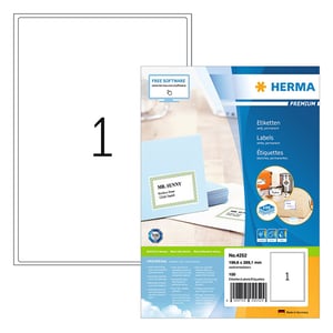 Herma Premium 4252 permanent hechtende etiketten / A4 / 199,6 x 289,1 mm / wit / 100 etikettena