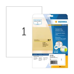 Herma 4585 mat etiketten / A4 / 210 x 297 mm / transparant / 10 etiketten