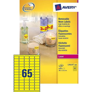 Avery Zweckform L7651Y-100 etiketten / neon geel / 38,1 mm x 21,2 mm / 1625 etiketten