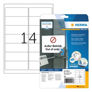 Herma 10016 verwijderbare etiketten / A4 / 99,1 x 38,1 mm / wit / 350 etiketten