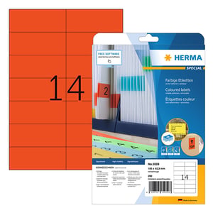 Herma 5059 etiketten / verwijderbaar / A4 / 105 x 42,3 mm / rood / 280 etiketten