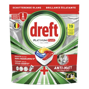 Dreft All-in-One Platinum Plus Vaatwastabletten / Anti-Matt / Lemon / 19 stuks
