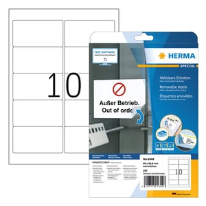 Herma 4349 verwijderbare etiketten / A4 / 96 x 50,8 mm / wit / 250 etiketten