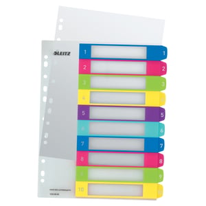 Leitz 12430000 WOW indexen printbaar / A4+ / polypropyleen / 11-gaats / 10 tabs