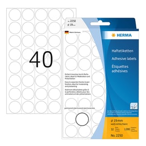 Herma 2250 multifunctionele etiketten / 19 mm / wit / 1280 etiketten