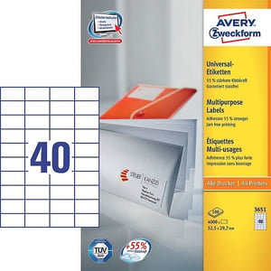 Avery Zweckform 3651 universele etiketten / wit / zelfklevend / 52,5 mm x 29,7 mm / 4000 etiketten