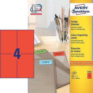 Avery Zweckform 3456 universele etiketten / rood / 105 mm x 148 mm / 400 etiketten