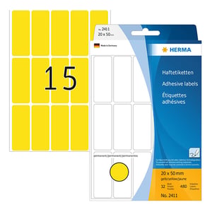 Herma 2411 multifunctionele etiketten / 20 x 50 mm / geel / 480 etiketten